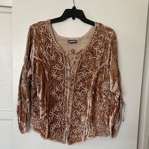 Holyclothing Brown Velvet Embroidered Women's Top